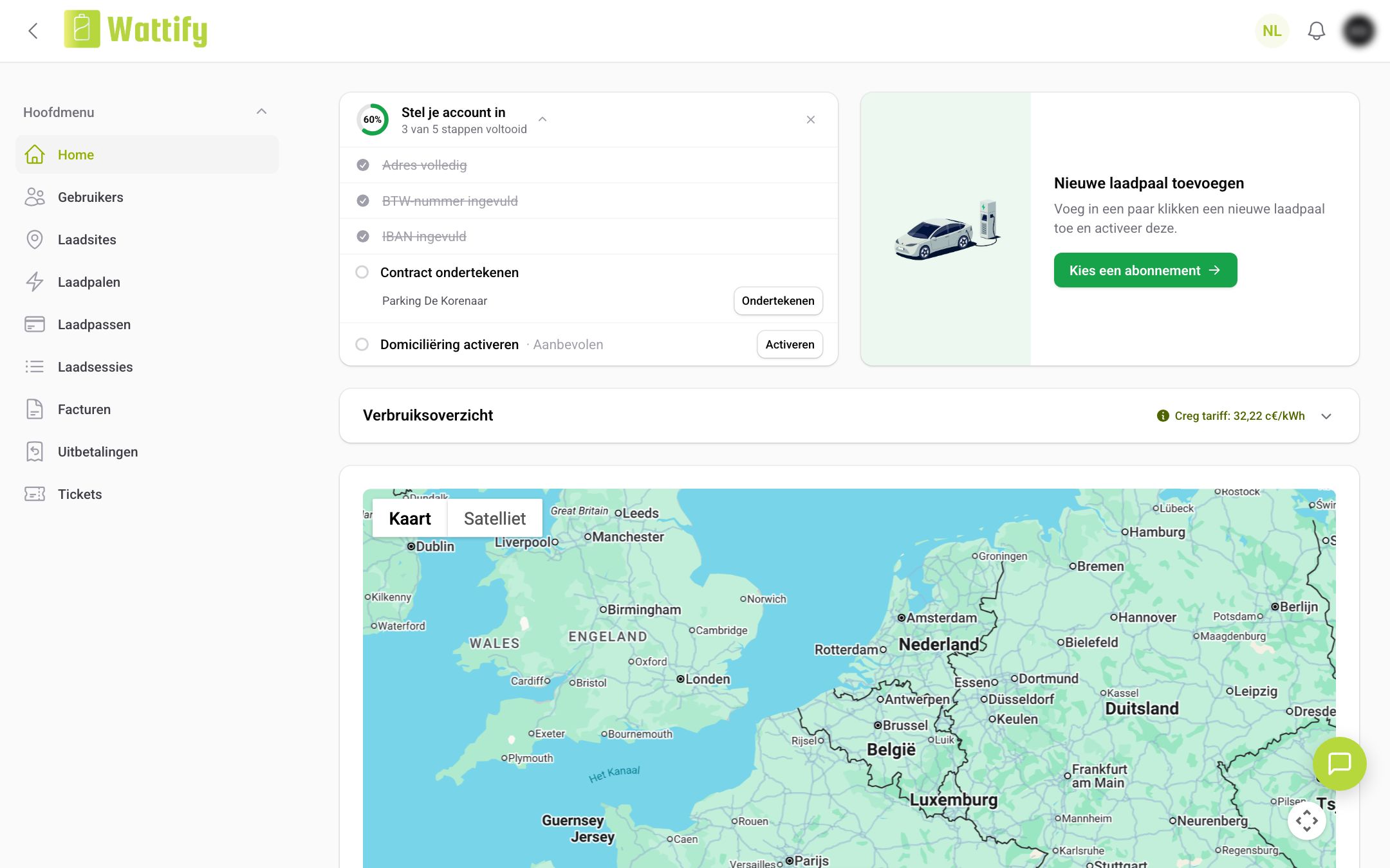 Het dashboard met de checklist Stel je account in