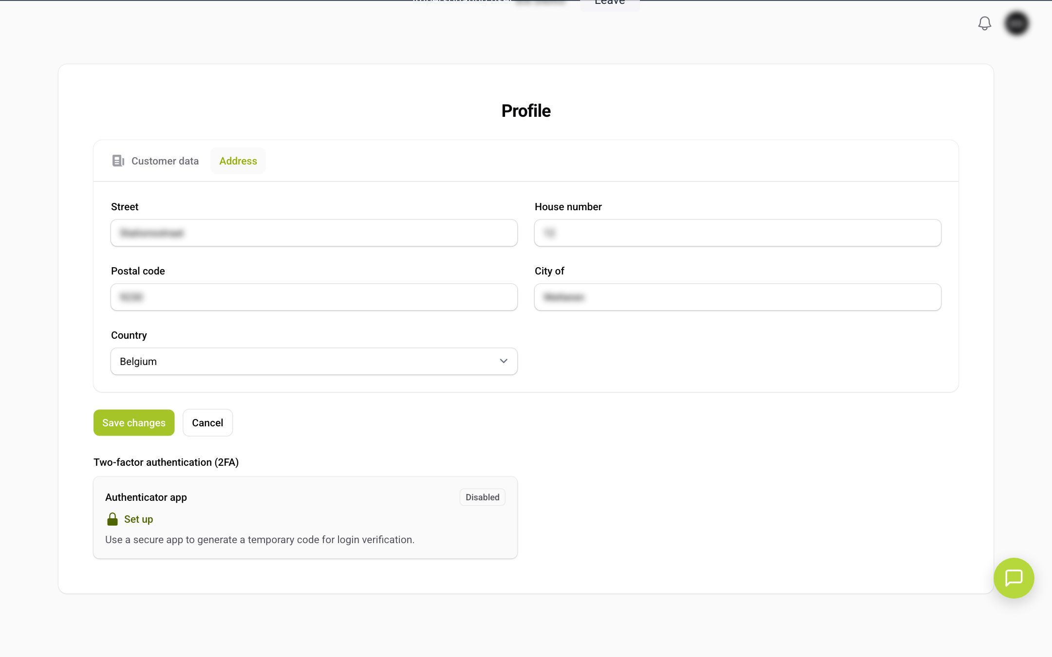 The Address tab of your profile