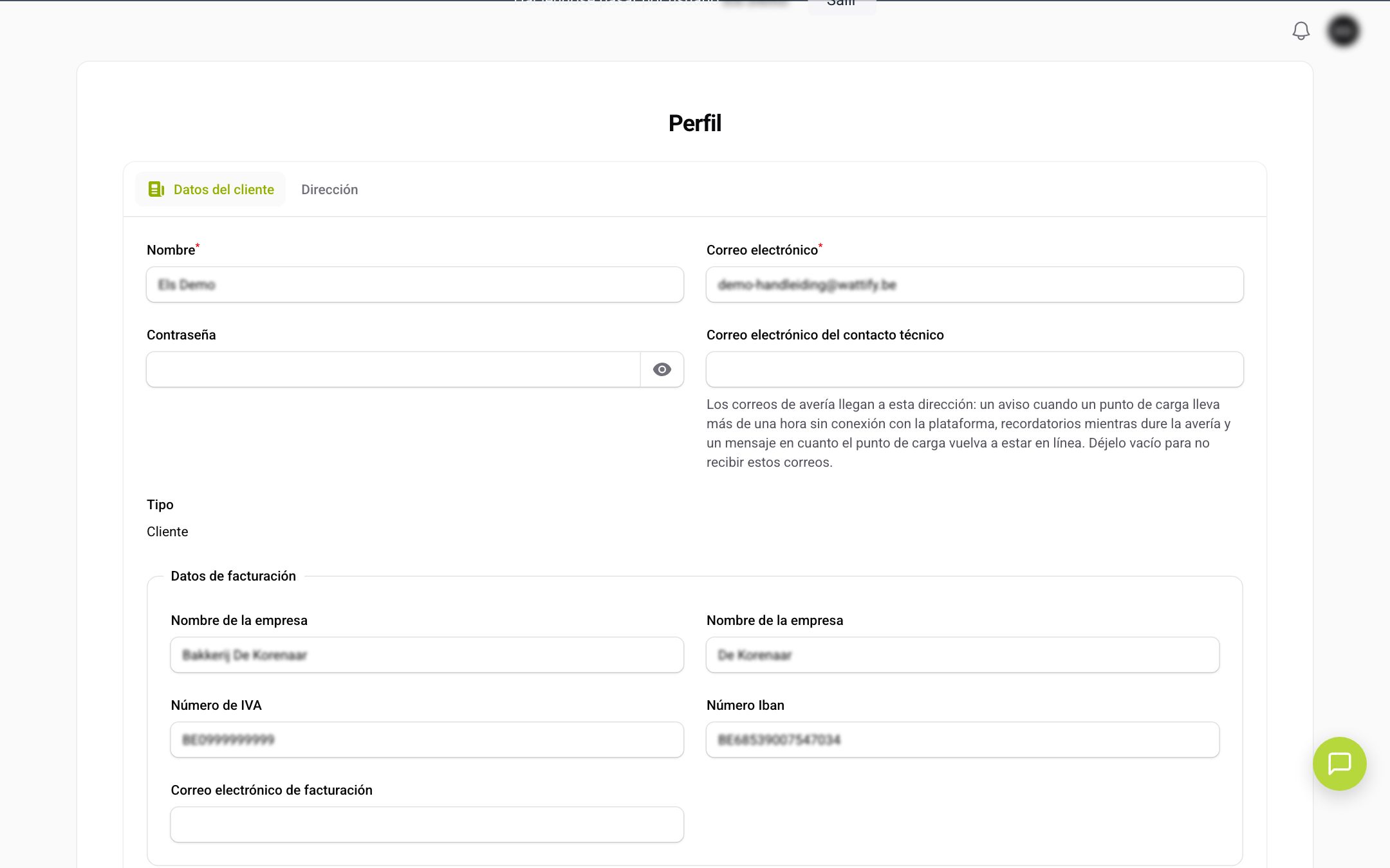 La pestaña Datos del cliente de tu perfil