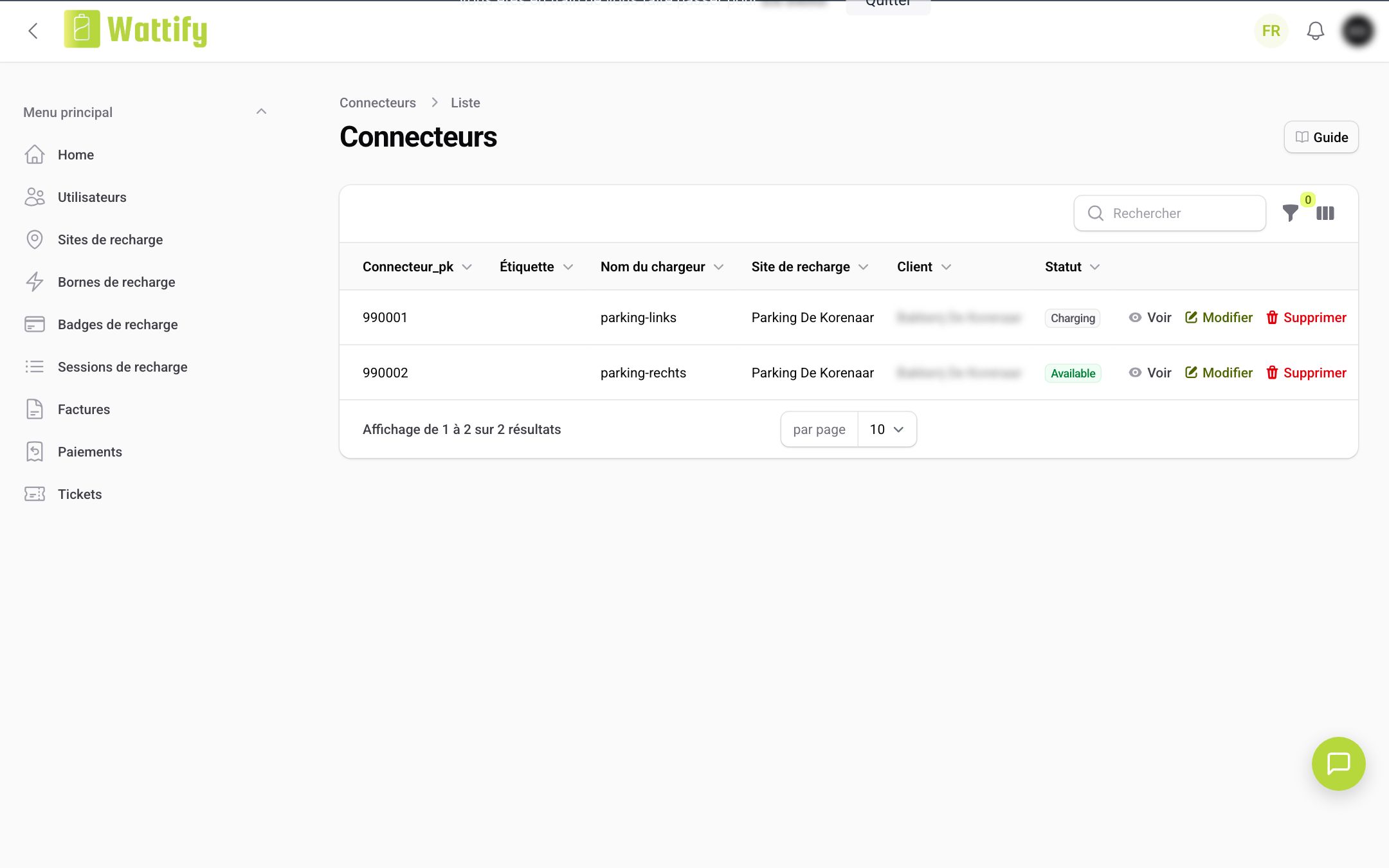 L'aperçu Connecteurs