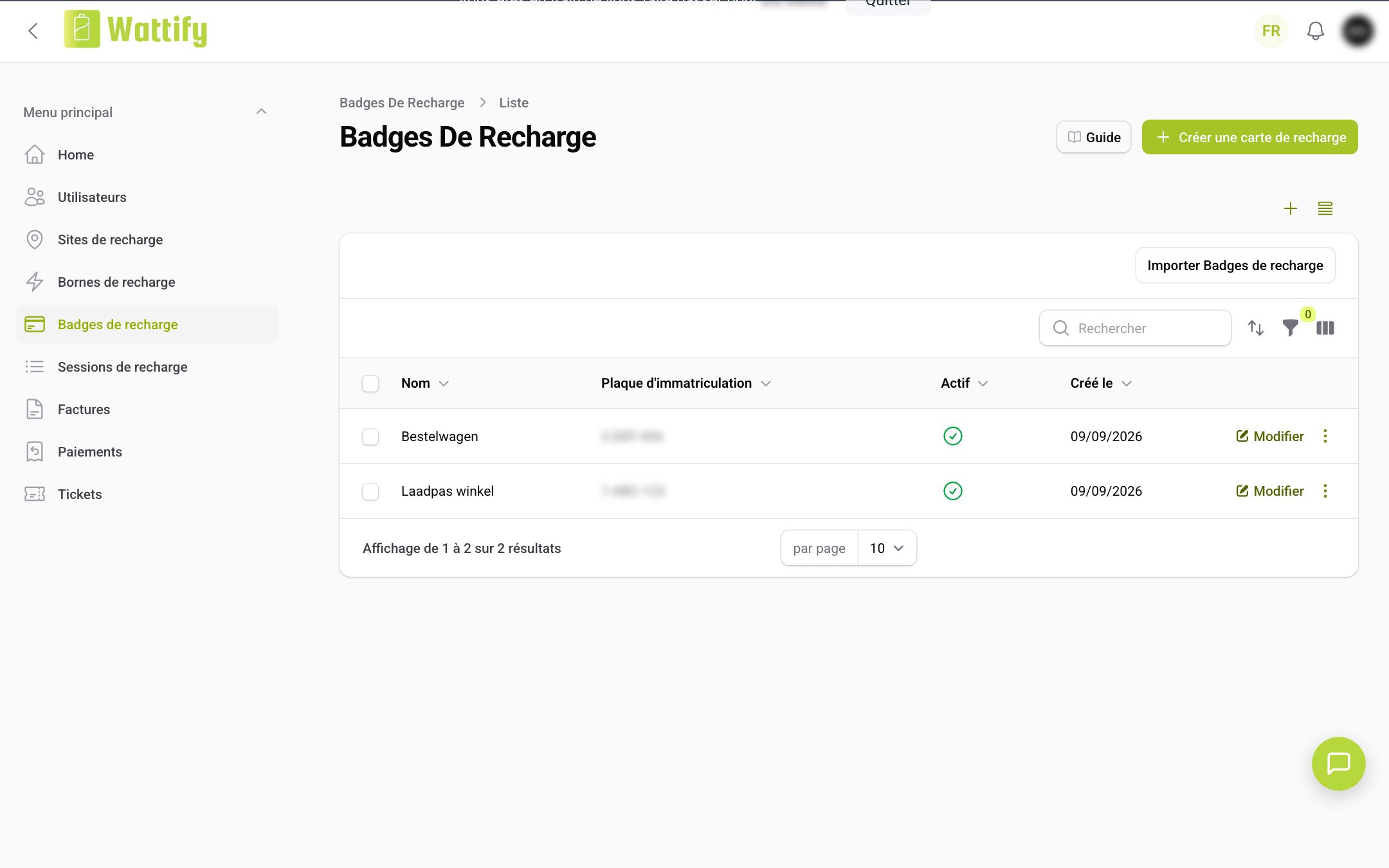 L'aperçu Badges de recharge