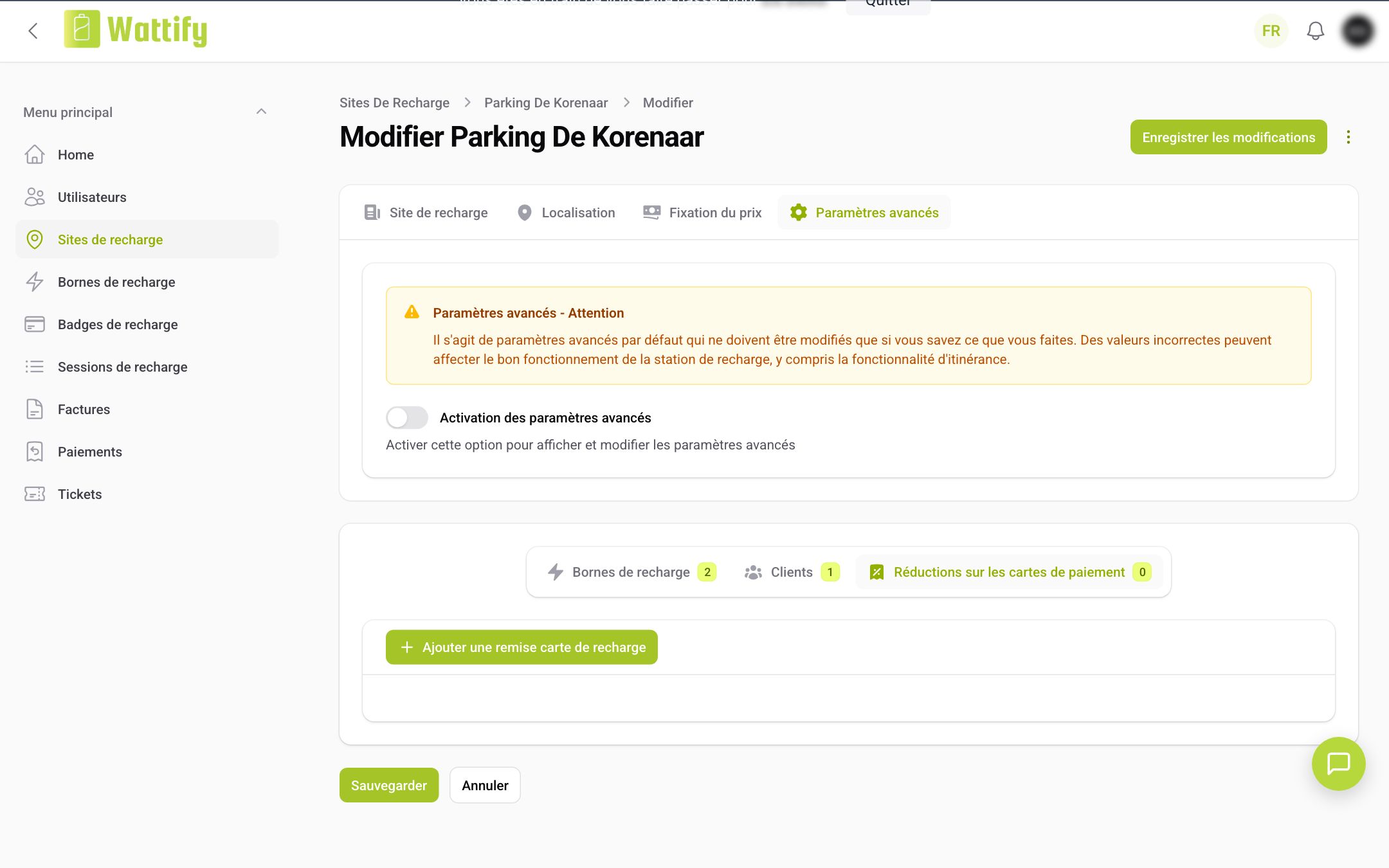 L'onglet Réductions sur les cartes de paiement sous le site de recharge