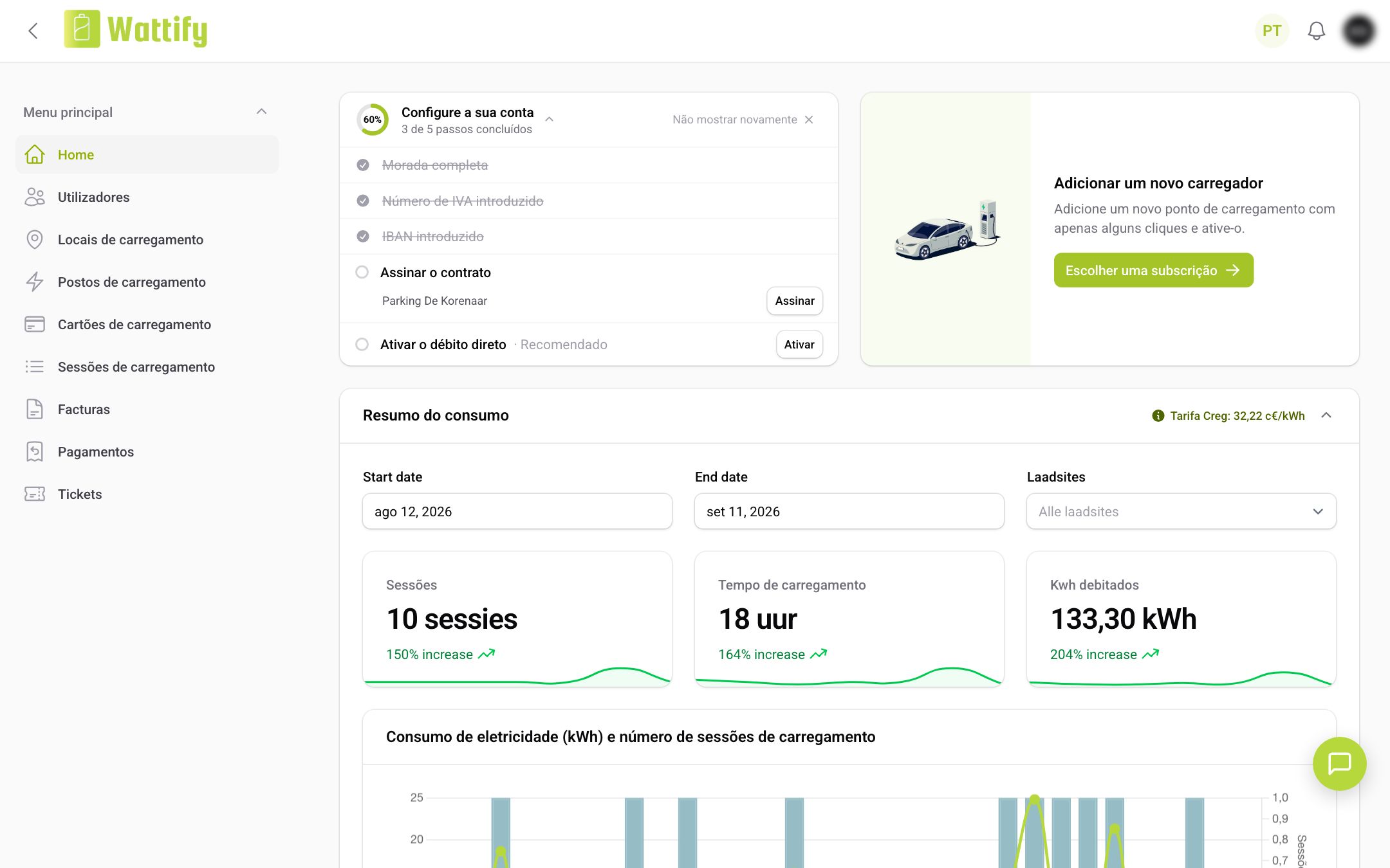 O painel com a lista de verificação Configure a sua conta