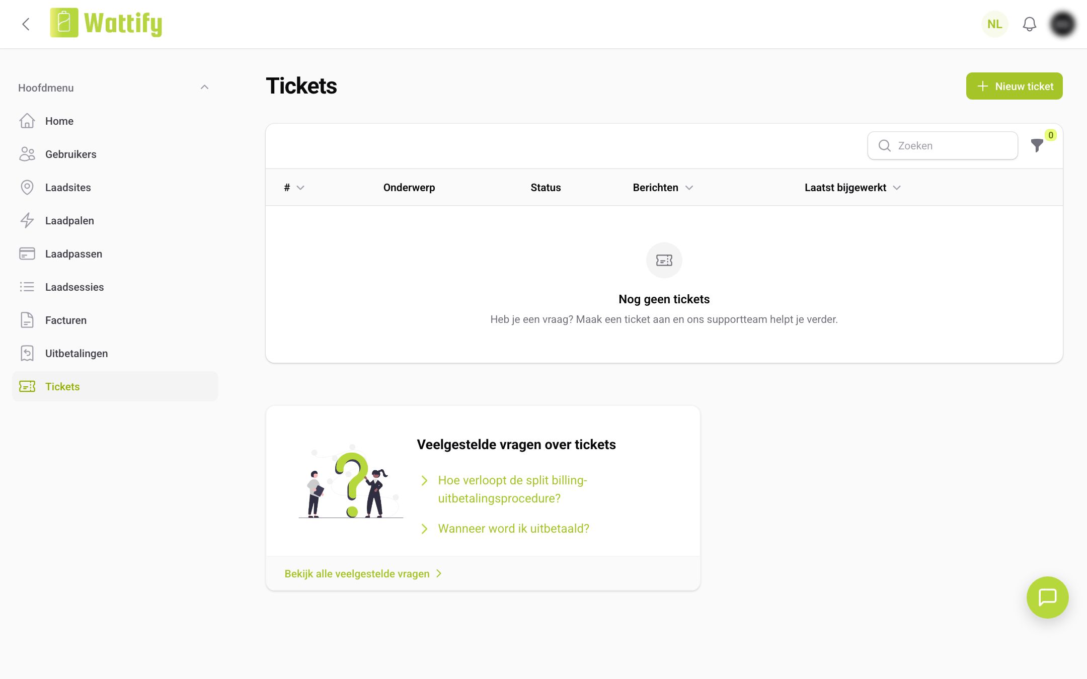 Het overzicht Tickets